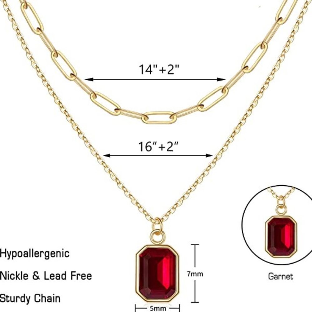 Women, Real Gold Plated Birthstone Necklace for Women Layered Paperclip Chain - Picture 4 of 4
